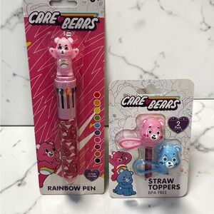 Care Bears Pink & Blue Pen with Straw Toppers Set